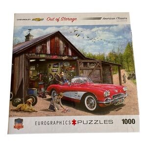 Eurographics Puzzle, "Out of Storage", 1000 Pieces, 19 1/4" c 26 5/8", Corvette.